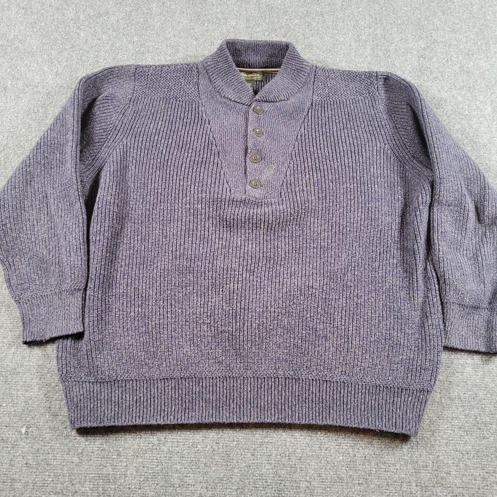 Eddie‎ Bauer Sweater Mens XL Gray Cotton Blend Button Neck Pullover Casual Knit